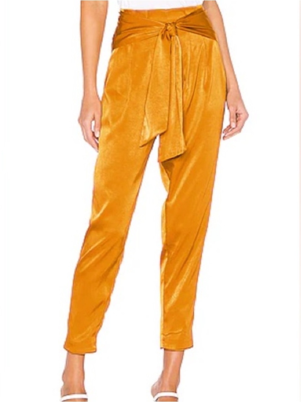 HOUSE OF HARLOW 1960 Leland Gold Tie-Front Cropped Silky Pants